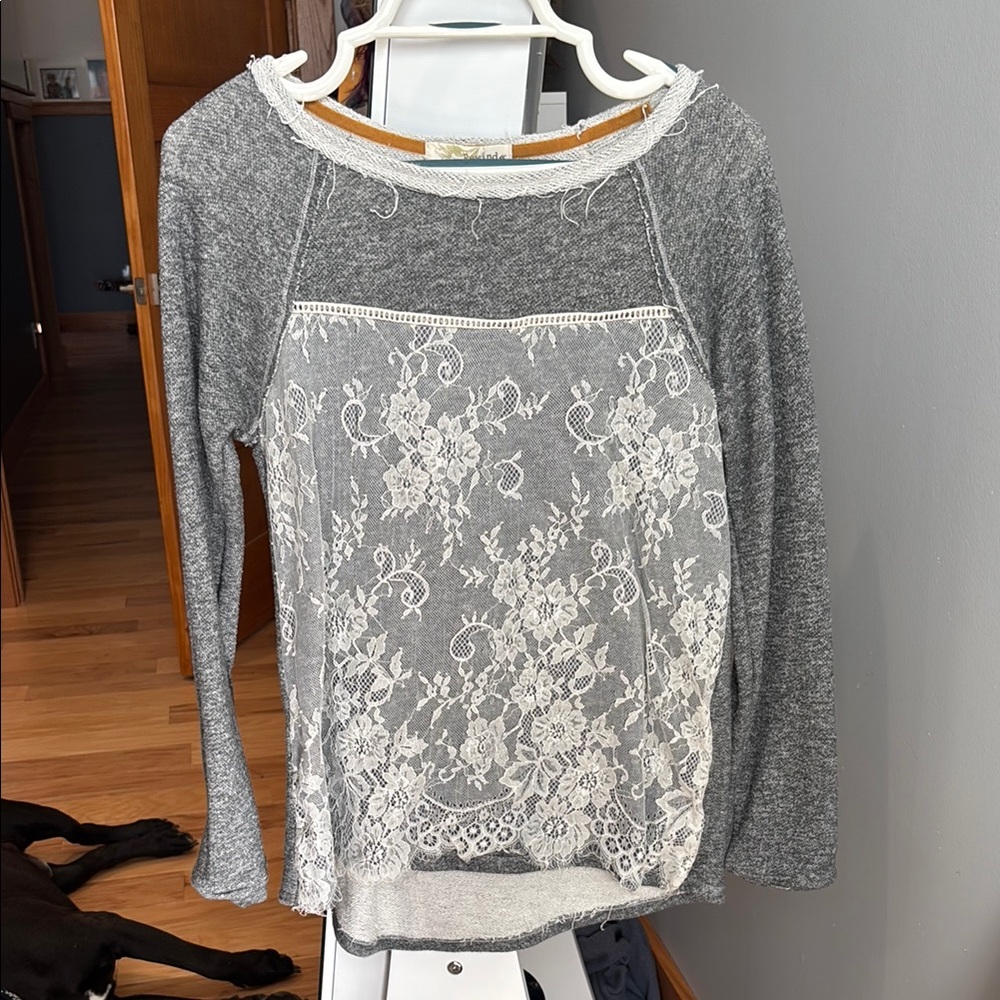 Gray Lace Detail Women's Top